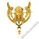 Antique Egyptian Revival 14k Gold Pharaoh & Bird Diamond Pearl Dangle Pin Brooch