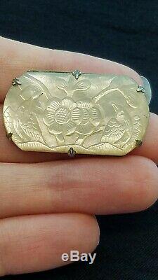 Antique Finely Carved Mother of Pearl Birds Brooch Pin C Catch Vintage Shell Sml
