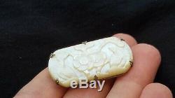 Antique Finely Carved Mother of Pearl Birds Brooch Pin C Catch Vintage Shell Sml