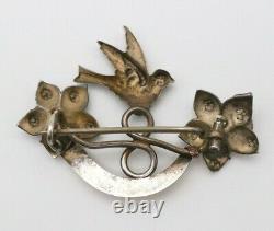 Antique French Silver BIRD RIBBON BROOCH Gilt Sterling Pin Dieppe Souvenir