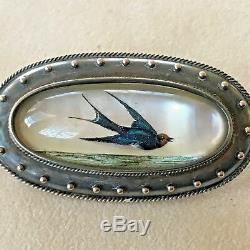 Antique Gold Reverse Carved Essex Crystal Intaglio Swallow Bird Pin Brooch