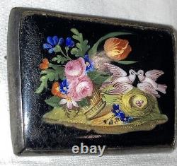 Antique Grand Tour Sterling Silver Painting Flower Birds 19c Pendant Brooch