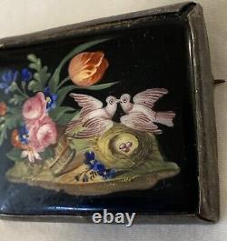 Antique Grand Tour Sterling Silver Painting Flower Birds 19c Pendant Brooch