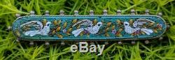 Antique Green Micro Mosaic Flower & Dove Bird Bar Brooch Pin, Grand Tour