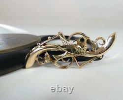 Antique Hand Carved Edwardian 14K Green & Yellow Gold Bird Brooch / Pin