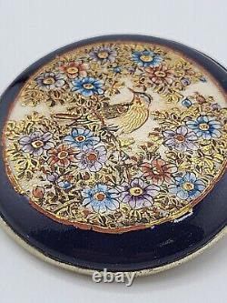 Antique Hand Painted Enamel Heavy Vintage Brooch Pin BIRDS FLOWERS LIMOGES