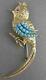 Antique Large Ruby Turquoise Filigree Song Bird 18k Yellow Gold Pin Brooch #2391