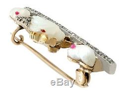 Antique Natural Pearl and Ruby Diamond and 9k Yellow Gold Bird Brooch