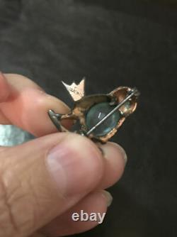 Antique Nouveau Deco Vintage Sterling Silver Bird Jeweled Aquamarine Brooch Pin