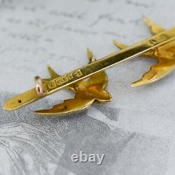 Antique Pearl Double Swallow Bird 9ct 9K Gold Bar Brooch Chester 1911
