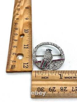 Antique Platinum diamond emerald ruby sapphire bird brooch