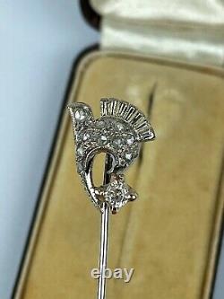 Antique Rare 18k 750 White Gold & Diamonds Bird Stick Pin Brooch