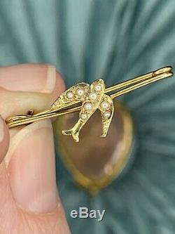 Antique Swallow Bird Pearl 14k Pin Or Brooch