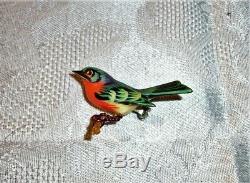 Antique Takahashi Baltimore Oriole Japanese Art Carved Bird Vtg Pin Brooch