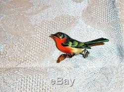 Antique Takahashi Baltimore Oriole Japanese Art Carved Bird Vtg Pin Brooch