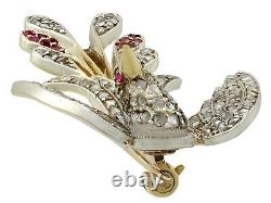 Antique Victorian 0.23ct Ruby and 0.70ct Diamond 10ct Yellow Gold Bird Brooch