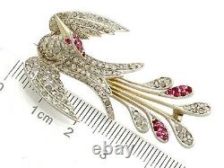 Antique Victorian 0.23ct Ruby and 0.70ct Diamond 10ct Yellow Gold Bird Brooch