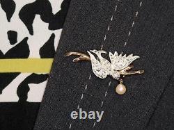 Antique Victorian 0.36ct Diamond & Pearl Ruby and 18ct Yellow Gold Bird Brooch