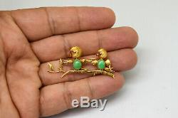 Antique Victorian 14K Solid Gold, Natural Jade and Ruby Baby Birds Pin/Brooch