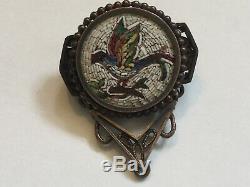 Antique Victorian 14k Gold Pin Brooch with Micro Mosaic Bird AS IS