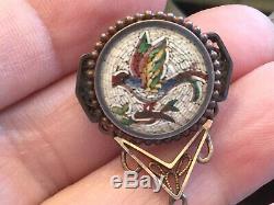 Antique Victorian 14k Gold Pin Brooch with Micro Mosaic Bird AS IS