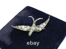 Antique Victorian 800 Silver Diamond Paste Swallow Bird Brooch 4.1 grams