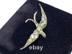 Antique Victorian 800 Silver Diamond Paste Swallow Bird Brooch 4.1 grams