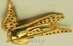 Antique Victorian 8k gold jewelled 2ct Diamonds&0.9ct Emerald bird love brooch