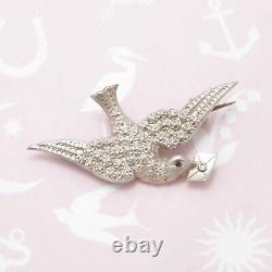 Antique Victorian Dove Messenger Bird Letter Paste Silver Repousse Brooch Pin