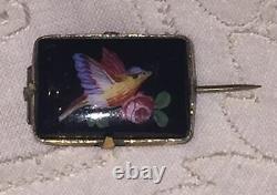 Antique Victorian Enamel Bird Phoenix Portrait Black Whitby Jet Cameo Brooch Pin