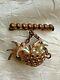Antique Victorian French Brooch Suspended Nest W. Two Birds, Baroque Pearls
