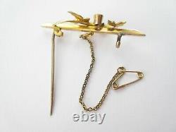 Antique Victorian Pearl 9k Gold Amethyst Swallow Bird Pin Sweetheart Bar Brooch
