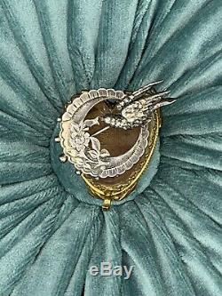 Antique Victorian Sterling Bird Moon Pin Brooch