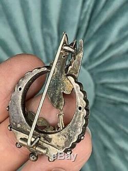 Antique Victorian Sterling Bird Moon Pin Brooch