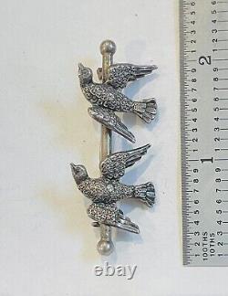 Antique Victorian Sterling Silver Pair Birds Pin Brooch