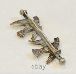 Antique Victorian Sterling Silver Pair Birds Pin Brooch