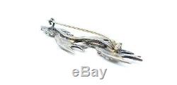 Antique Victorian Swallow Birds Brooch Fine Sterling Silver & Seed Pearls