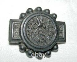 Antique Victorian Whitby Jet Mourning Brooch Pin Secessionist Decoration Bird