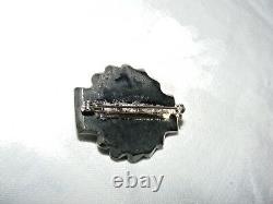Antique Victorian Whitby Jet Mourning Brooch Pin Secessionist Decoration Bird
