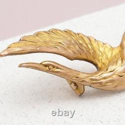 Antique Victorian Yellow Gold Plated Bird Signed Oria French Brooch Pin