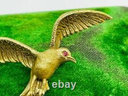 Antique Vintage 14K Rose Gold Ruby Flying Bird Large Pin Brooch