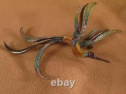 Antique / Vintage 800 Silver Enamel Ruby Bird Brooch