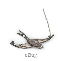 Antique Vintage Art Deco Sterling Silver Cast Figural Sparrow Bird Pin Brooch