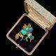 Antique Vintage Deco Gold Wash Chinese Turquoise Enamel Bird Of Paradise Brooch