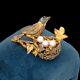 Antique Vintage Deco Sterling Silver Gold Akoya Pearl Bird Nest Pin Brooch 5.8g