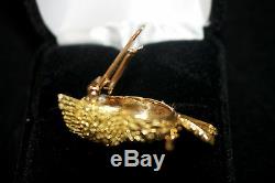 Antique Vintage Estate 1960s 18K Civanyan Paris Bird Brooch Pin Tufted Titmouse