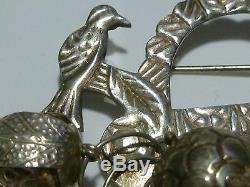 Antique Vintage Hand Made 900 Silver Wood Corn Maze Bird Charm Brooch Pin