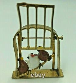 Antique Vintage Sterling Silver & Glass Birds Cage Brooch Pin Marked Gift