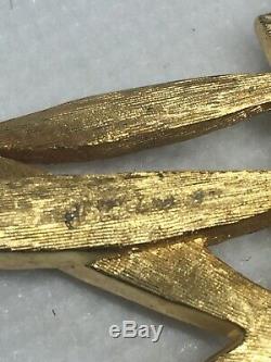 Antique Vintage Vermeil Gold Jadeite Textured 3 Parrot Brooch Pin Birds Branch