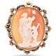 Antique Yellow Gold Cameo Woman With Two Children And Bird Brooch